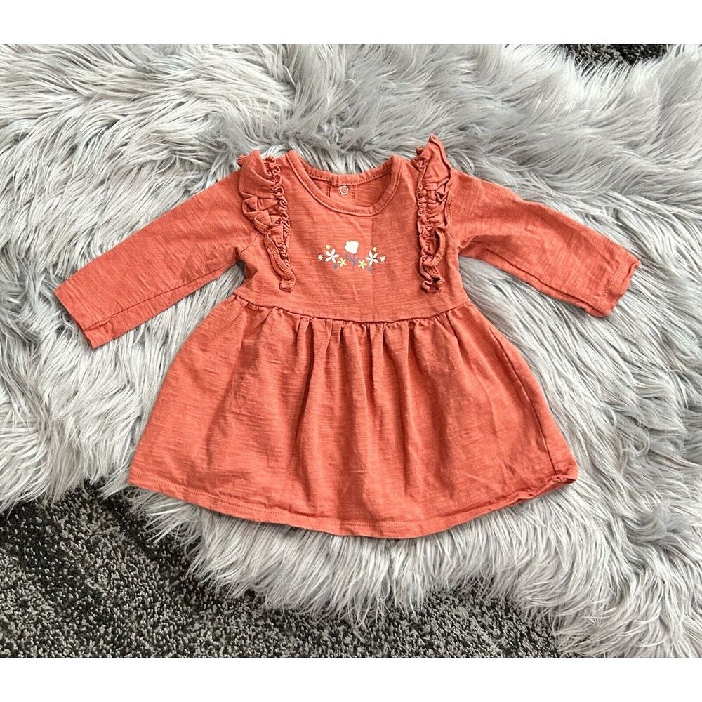 Mac & Moon 9month Girls Rust Colored Dress With Floral‎ Accents